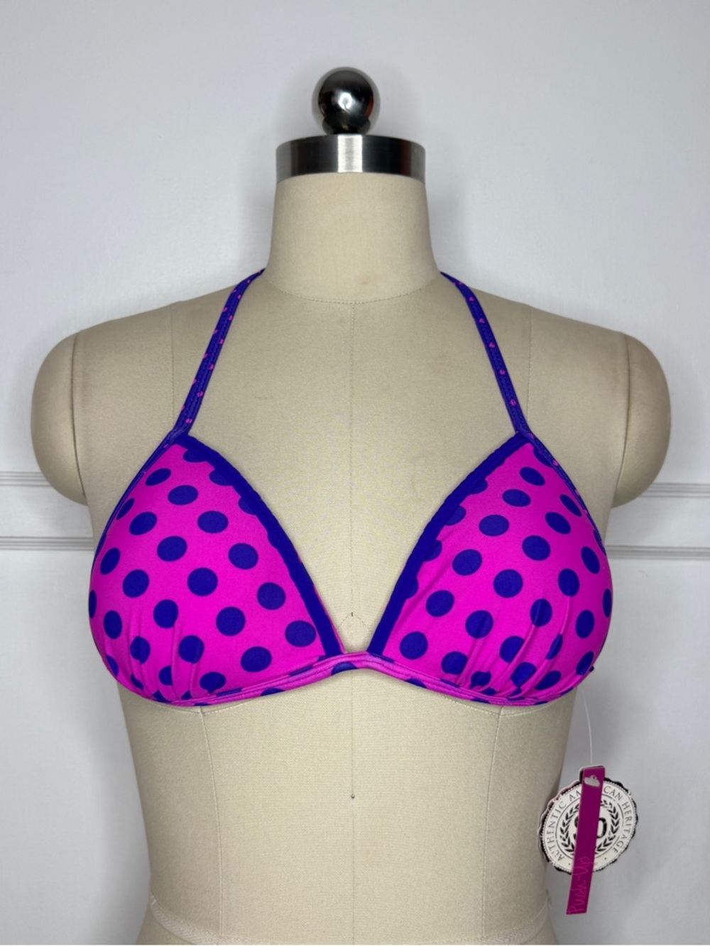 Purple polkadot bikini top